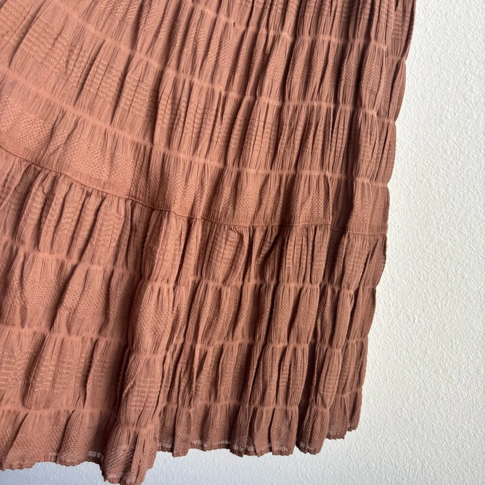 NWT Max Studio Texture Cotton Neutral Brown Tiered Maxi Skirt Earth Toned Boho S - Picture 3 of 8